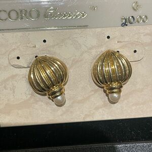 Coro Gold-Tone Stud Earrings with Clear Accents